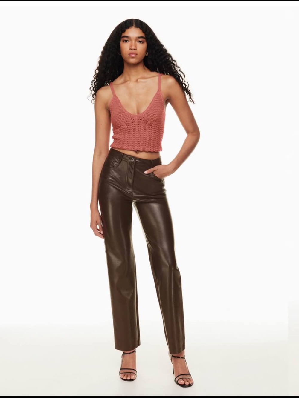 Aritzia Women’s Faux Leather Straight Leg Jeans - Dark Brown